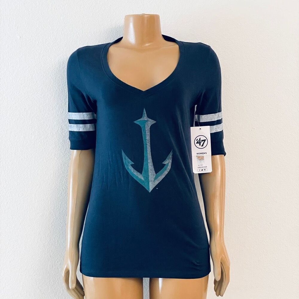 NWT Seattle Kraken '47 Team Sz M Flanker Half-Sleeve V Neck Navy Blue T-Shirt